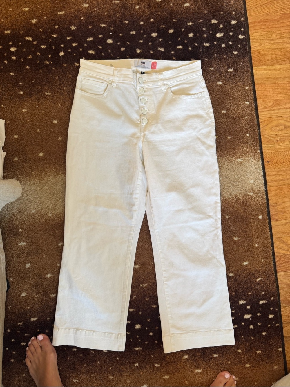 CAbi White Button-Fly Cropped Jeans